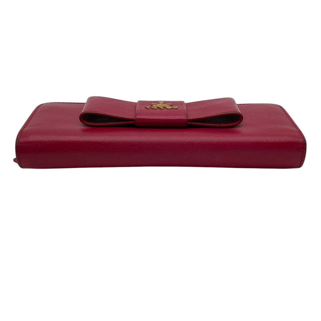 Prada Saffiano Fiocco Wallet Leather Pink Ribbon Flap Bifold Gold Logo Billfold — view 6