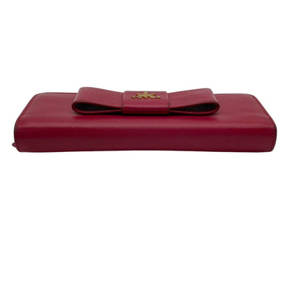 Prada Saffiano Fiocco Wallet Leather Pink Ribbon Flap Bifold Gold Logo Billfold — view 6