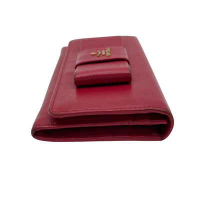 Prada Saffiano Fiocco Wallet Leather Pink Ribbon Flap Bifold Gold Logo Billfold — view 4