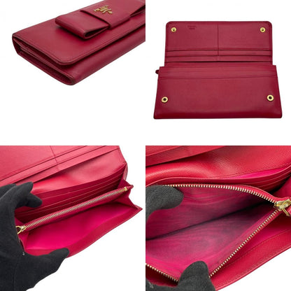 Prada Saffiano Fiocco Wallet Leather Pink Ribbon Flap Bifold Gold Logo Billfold — view 8