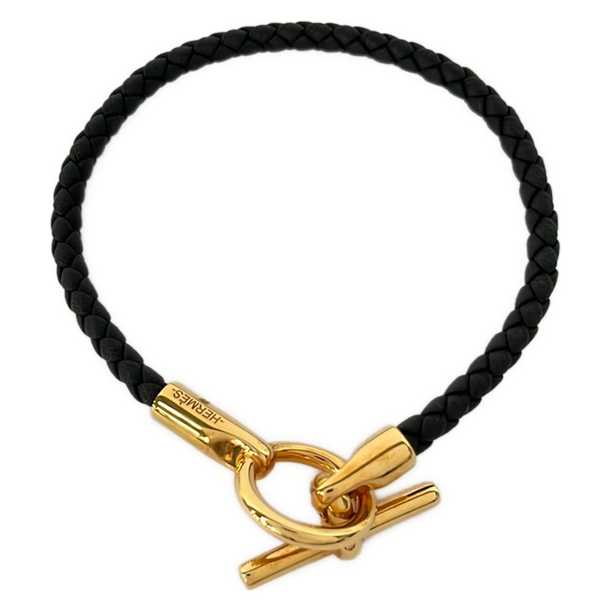 Hermes Bracelet Glenan Leather Black Gold Braid