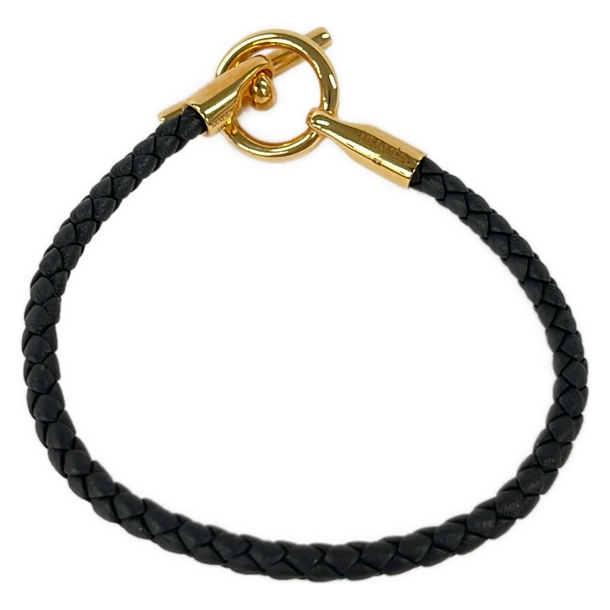 Hermes Bracelet Glenan Leather Black Gold Braid — view 3