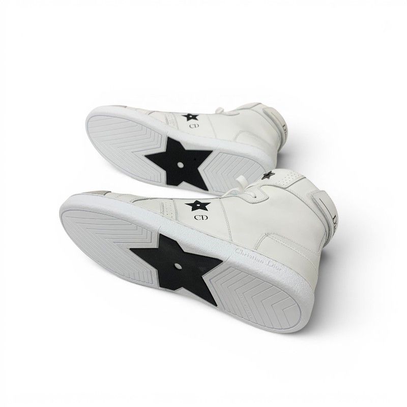 Dior Star Sneakers Leather Suede White Black Logo High — view 6