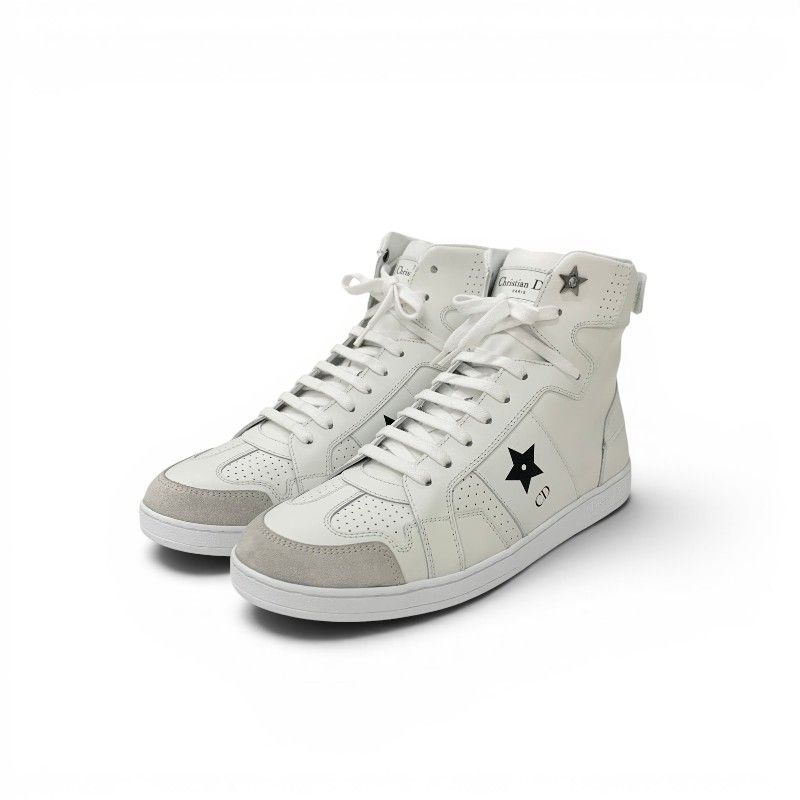 Dior Star Sneakers Leather Suede White Black Logo High