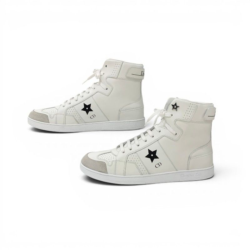 Dior Star Sneakers Leather Suede White Black Logo High — view 3