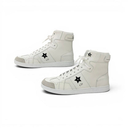 Dior Star Sneakers Leather Suede White Black Logo High — view 3