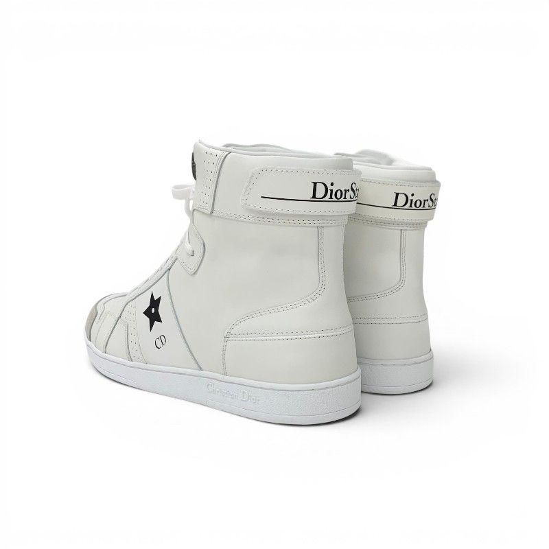 Dior Star Sneakers Leather Suede White Black Logo High — view 4
