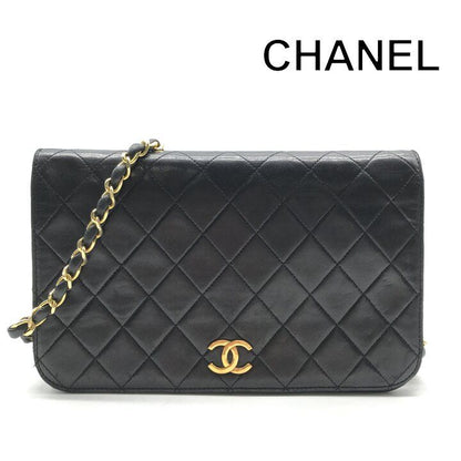 Chanel CC Logo Quilted Push Lock Lambskin Chain Shoulder Bag Black