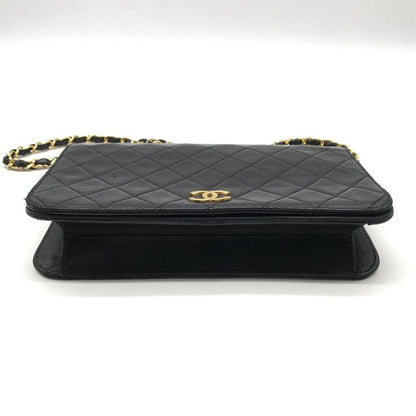 Chanel CC Logo Quilted Push Lock Lambskin Chain Shoulder Bag Black — view 4