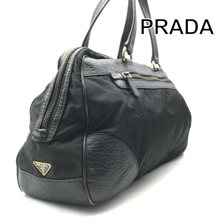 Prada Leather Logo Boston Black Purse