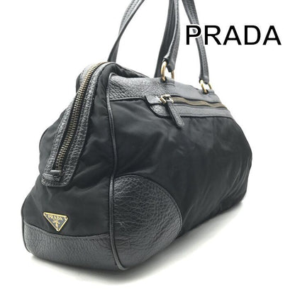 Prada Leather Logo Boston Black Purse