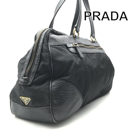 Prada Leather Logo Boston Black Purse