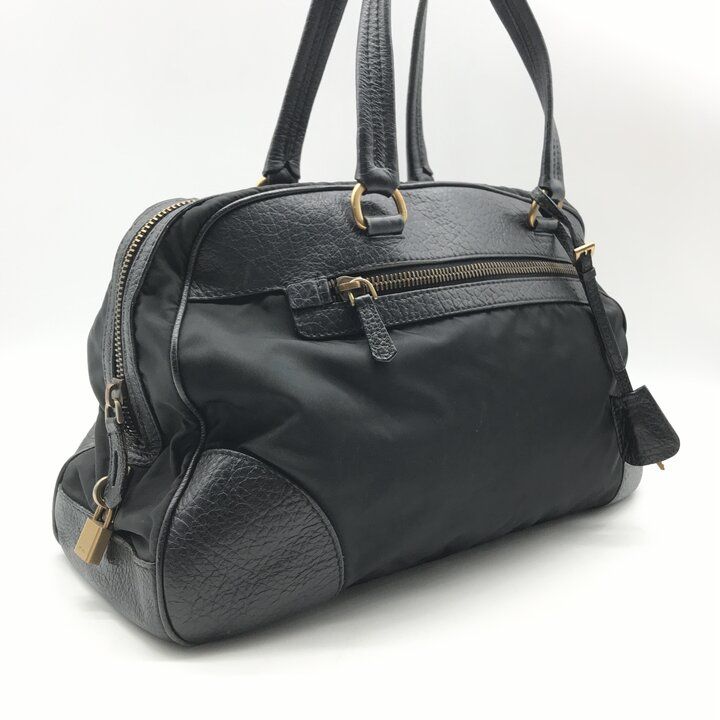 Prada Leather Logo Boston Black Purse — view 3