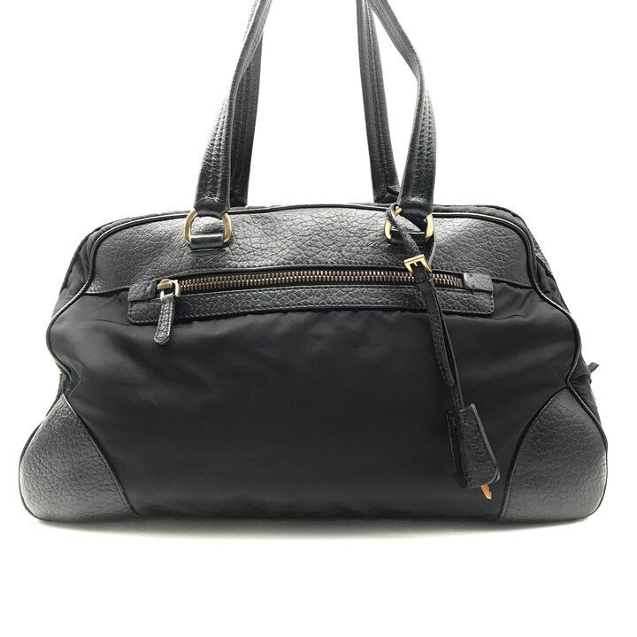 Prada Leather Logo Boston Black Purse — view 2