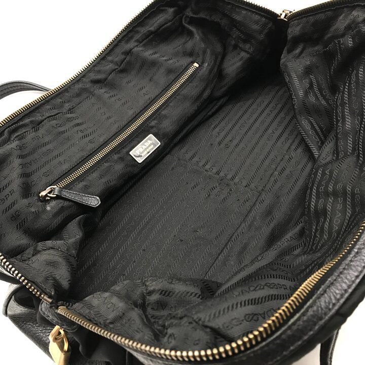 Prada Leather Logo Boston Black Purse — view 9