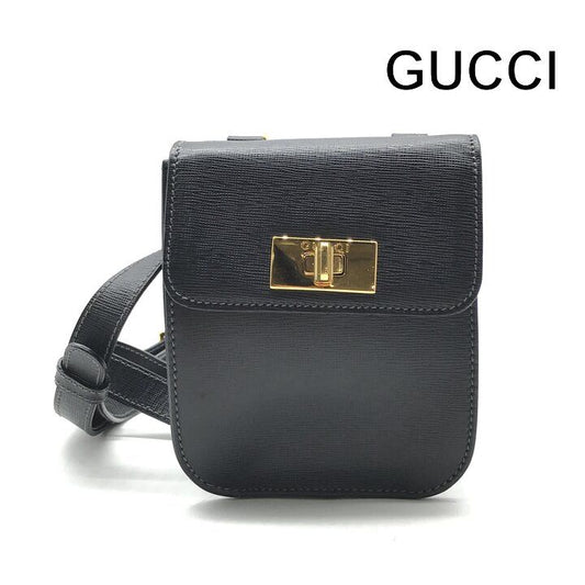 Gucci Logo Turnlock Leather Waist Pouch Shoulder Bag Black Purse