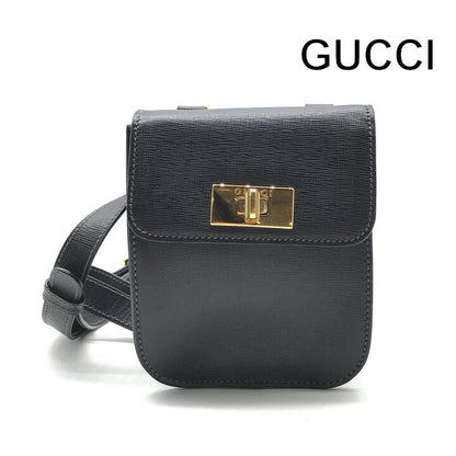 Gucci Logo Turnlock Leather Waist Pouch Shoulder Bag Black Purse