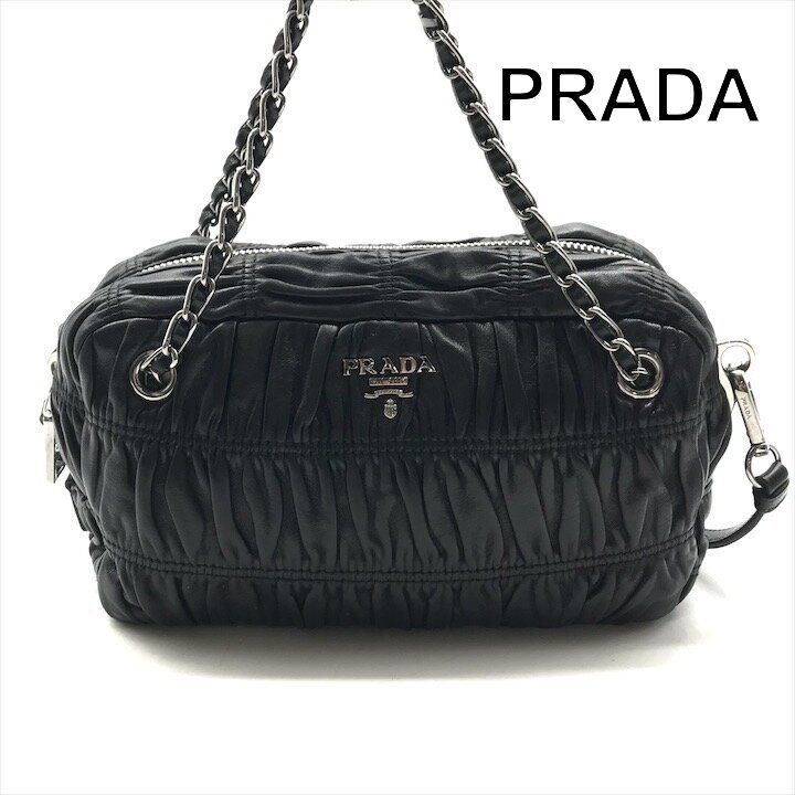 Prada Materasse Leather 2-Way Shoulder Bag Black Purse