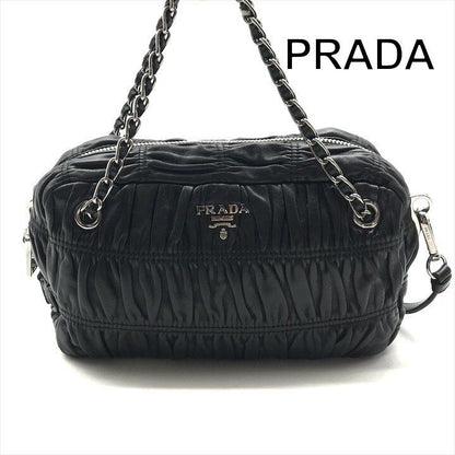 Prada Materasse Leather 2-Way Shoulder Bag Black Purse