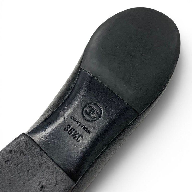 Chanel Flat Shoes Leather Black Gold CC Logo Rhinestone Pearl — view 8