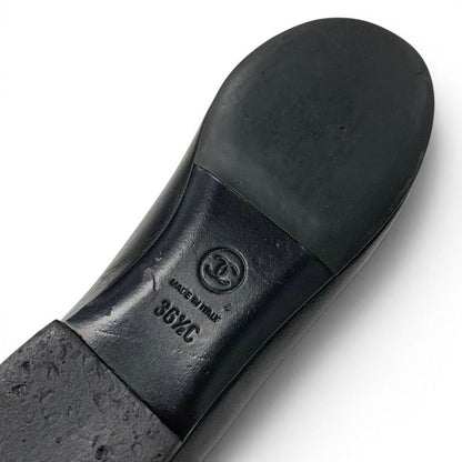 Chanel Flat Shoes Leather Black Gold CC Logo Rhinestone Pearl — view 8