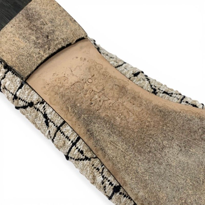 Dior Ballerina Flat Shoes Tweed Fabric Beige Black CD Logo Pearl Ribbon — view 8