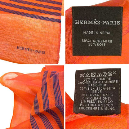 Hermes Items Shawl Cashmere Plume Stitching Neckwear Large Orange Blue Large — view 3