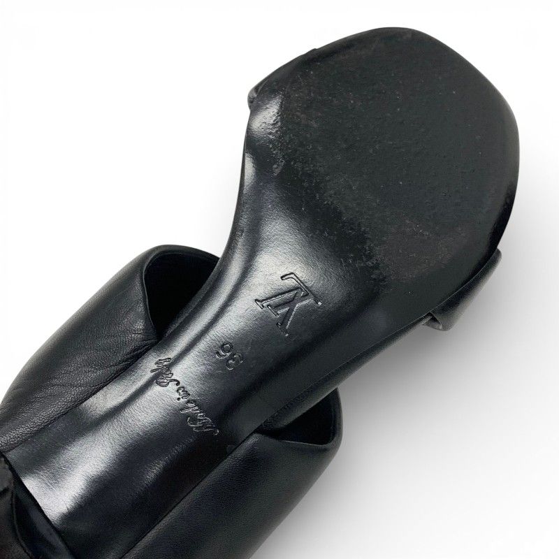 Louis Vuitton Drapy Line Sandals Shoes Leather Black LV Logo Mules — view 8
