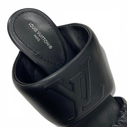Louis Vuitton Drapy Line Sandals Shoes Leather Black LV Logo Mules — view 7