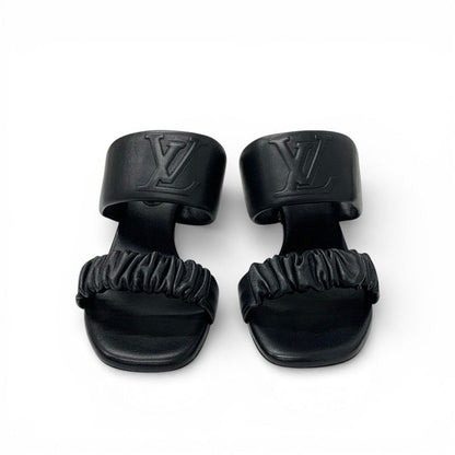 Louis Vuitton Drapy Line Sandals Shoes Leather Black LV Logo Mules — view 3