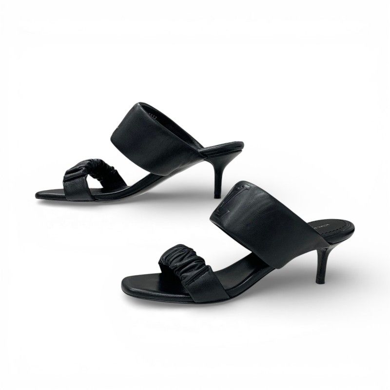 Louis Vuitton Drapy Line Sandals Shoes Leather Black LV Logo Mules — view 2