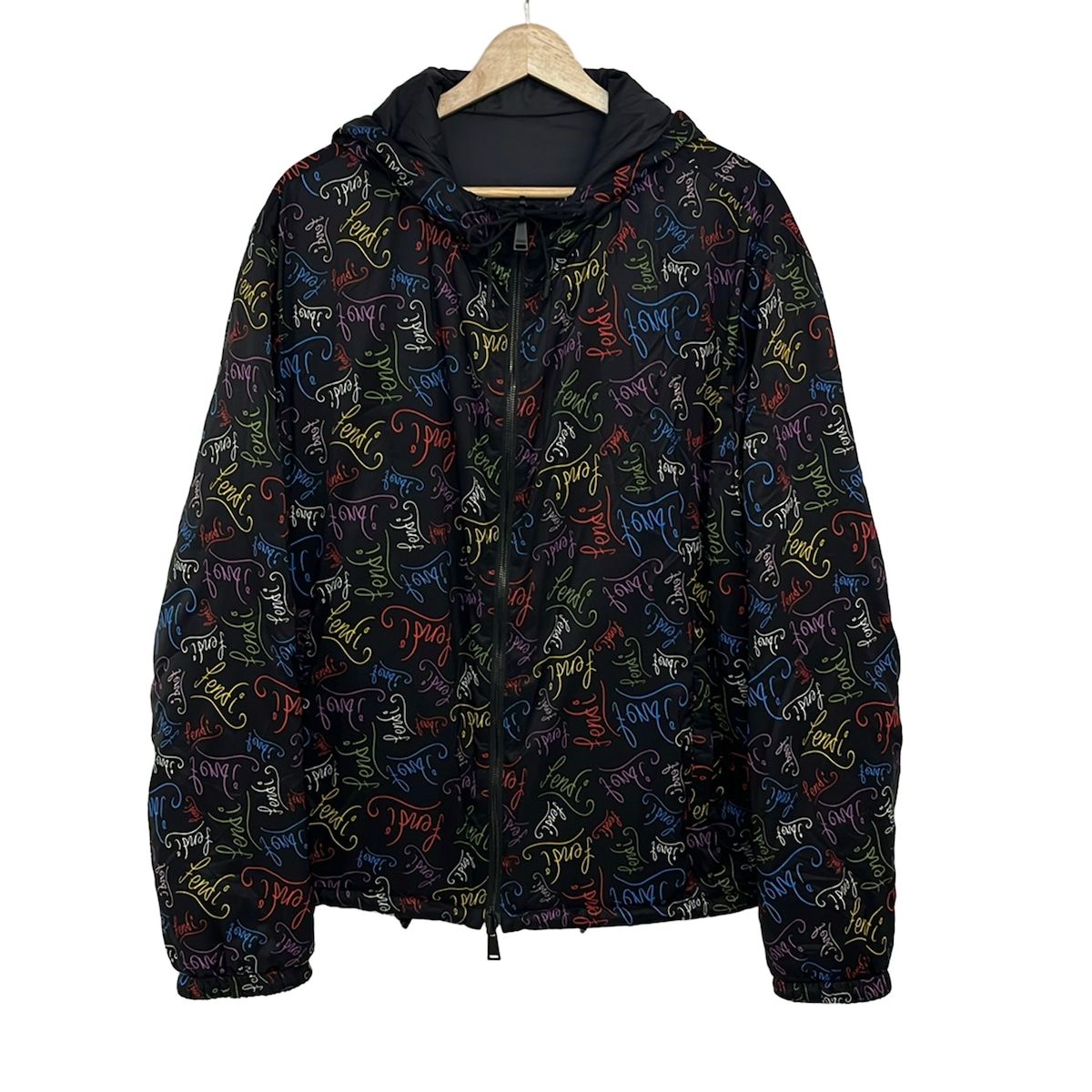 Fendi Jacket 52 L Black Red Multi Long Sleeve Reversible Winter
