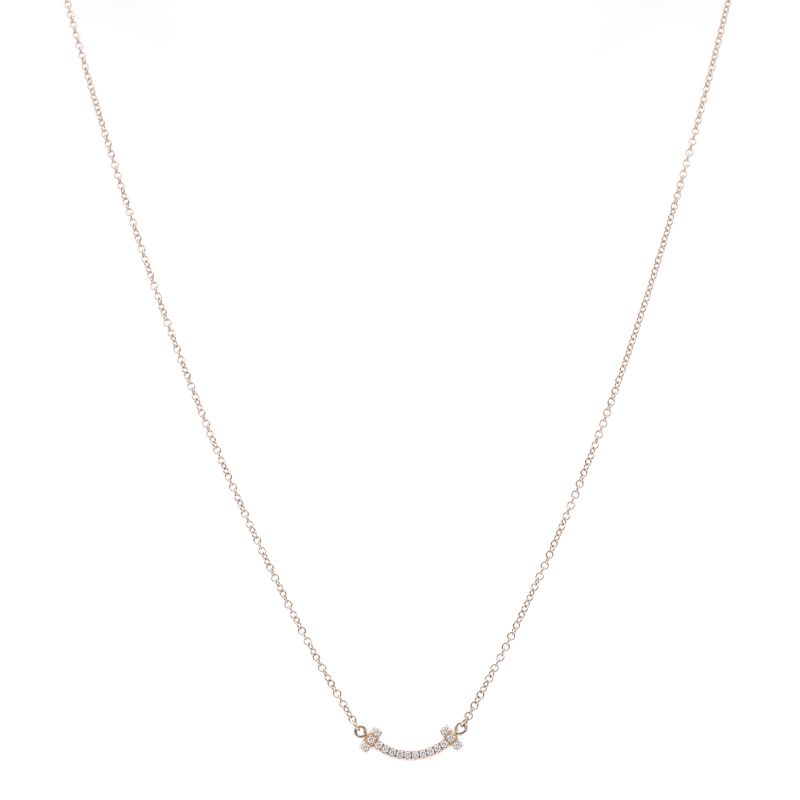 Tiffany & Co T Smile Micro Diamond Necklace 18k Pink Gold — view 2
