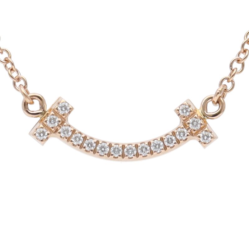 Tiffany & Co T Smile Micro Diamond Necklace 18k Pink Gold