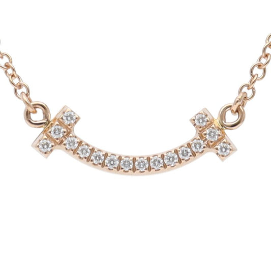 Tiffany & Co T Smile Micro Diamond Necklace 18k Pink Gold