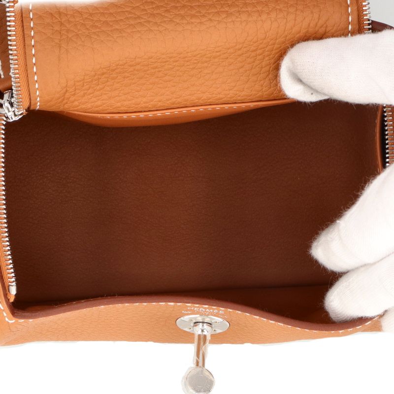 Hermes Lindy Mini Taurillon Clemence Shoulder Bag Gold — view 6
