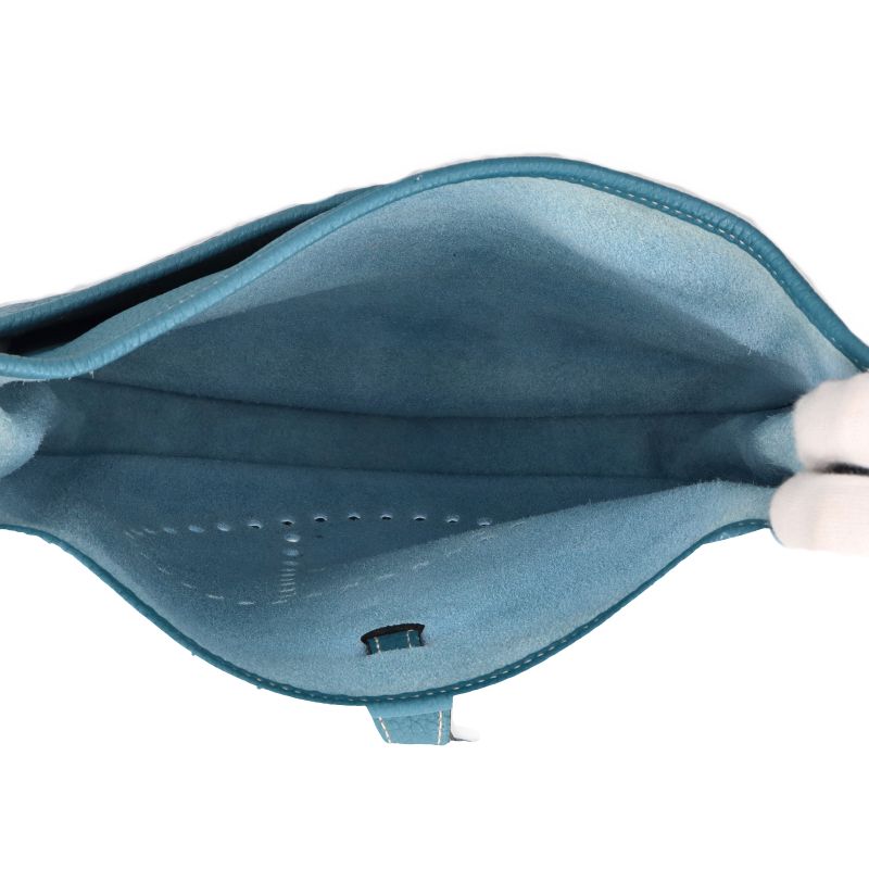 Hermes Evelyne 3 PM Taurillon Clemence Shoulder Bag Blue Jean — view 6