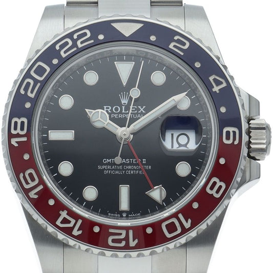 Rolex GMT Master 2 Watch Oyster Box SS Black Polished