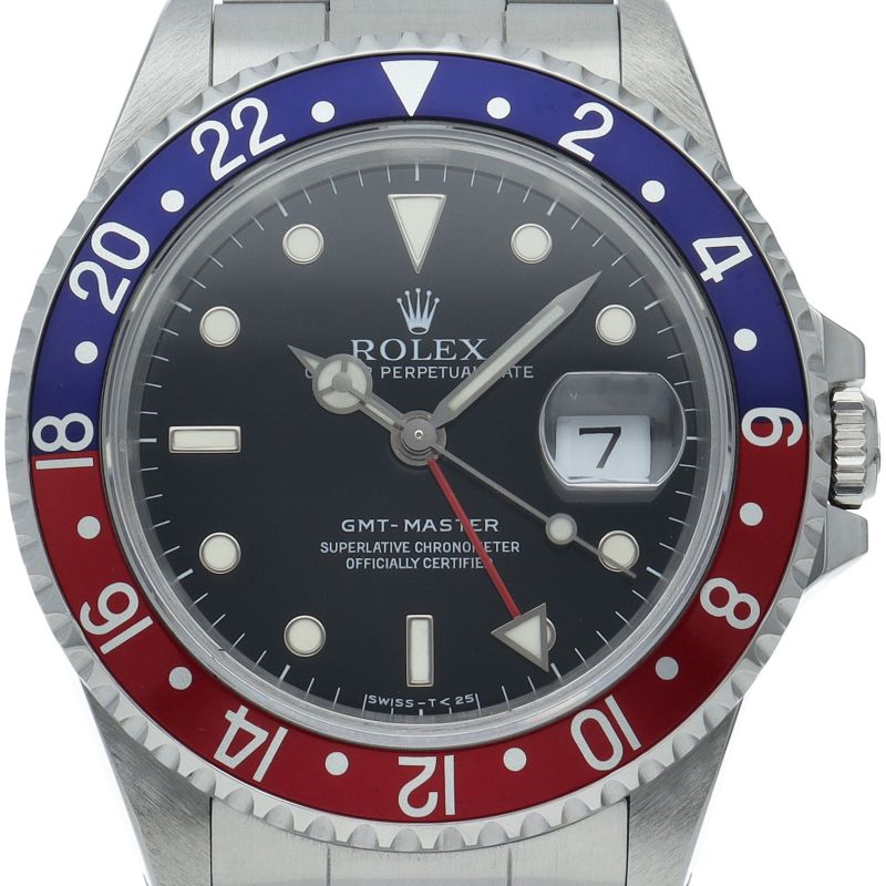 Rolex GMT Master 1 Tritium Single Buckle SS Watch Black Polished