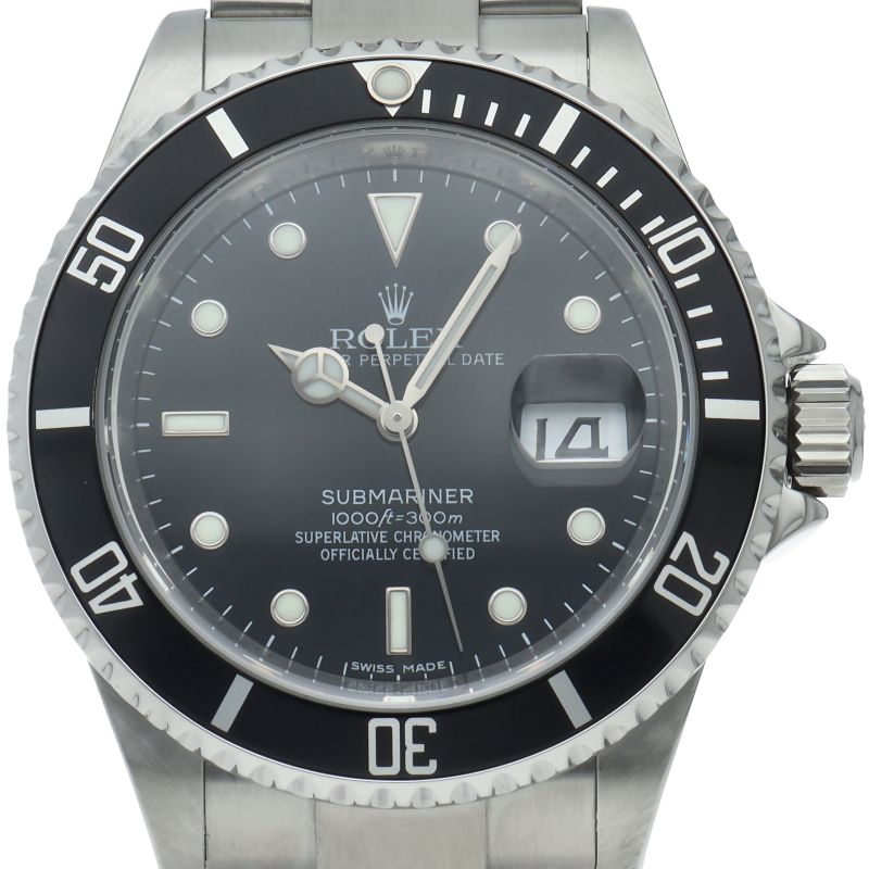 Rolex Submarinade Date Roulette SS Watch Black Polished