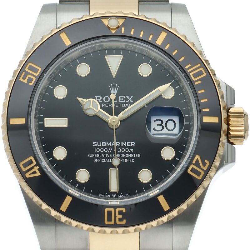 Rolex Submariner Date Watch 18k Yellow Gold SS Black Polished