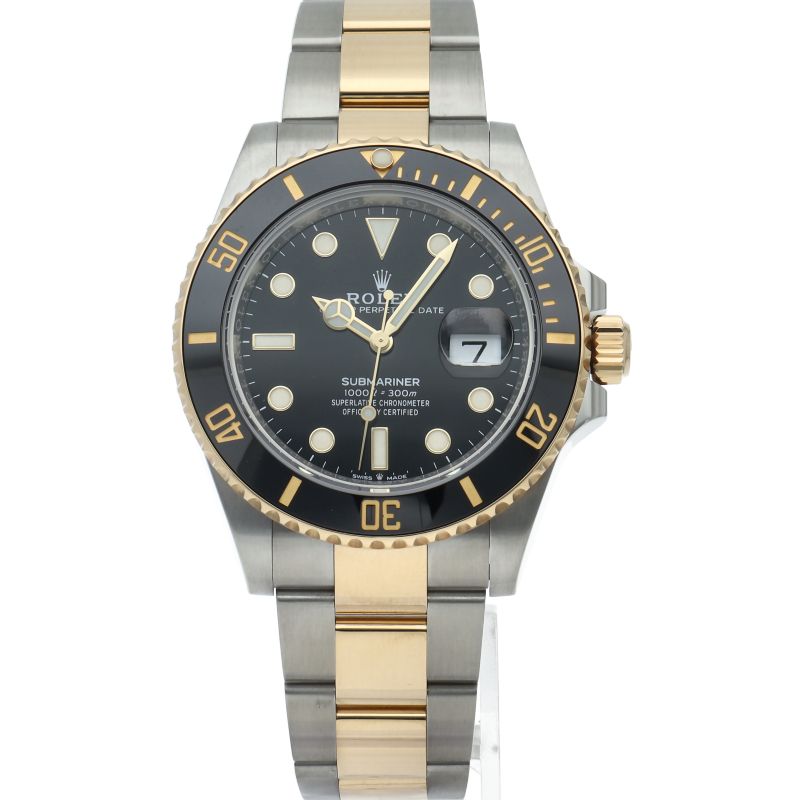 Rolex Submariner Date Watch 18k Yellow Gold SS Black Polished — view 2