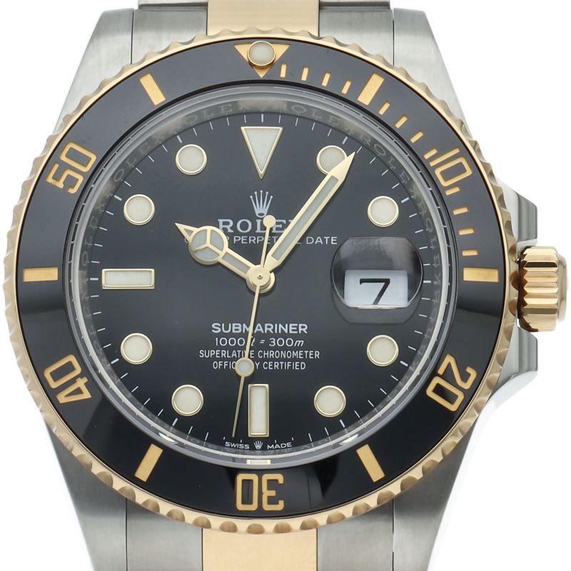 Rolex Submariner Date Watch 18k Yellow Gold SS Black Polished