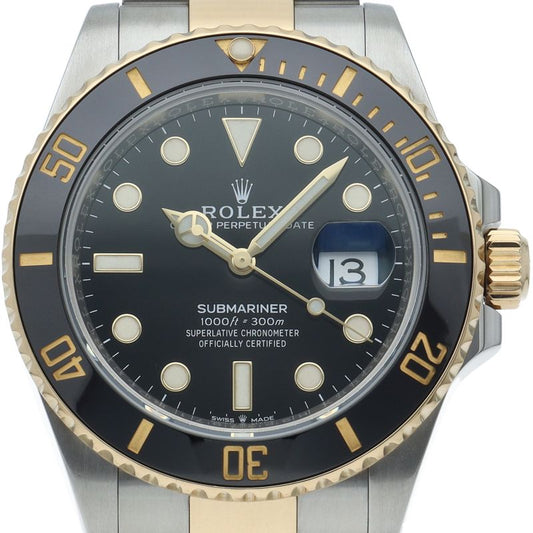 Rolex Submariner Date Watch 18k Yellow Gold SS Black Polished