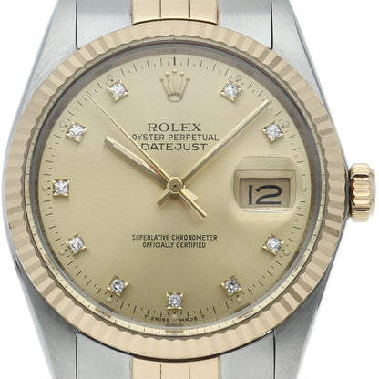 Rolex Datejust Watch Diamond Antique 18k Yellow Gold SS Champagne