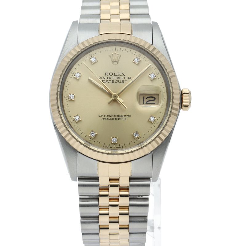 Rolex Datejust Watch Diamond Antique 18k Yellow Gold SS Champagne — view 2