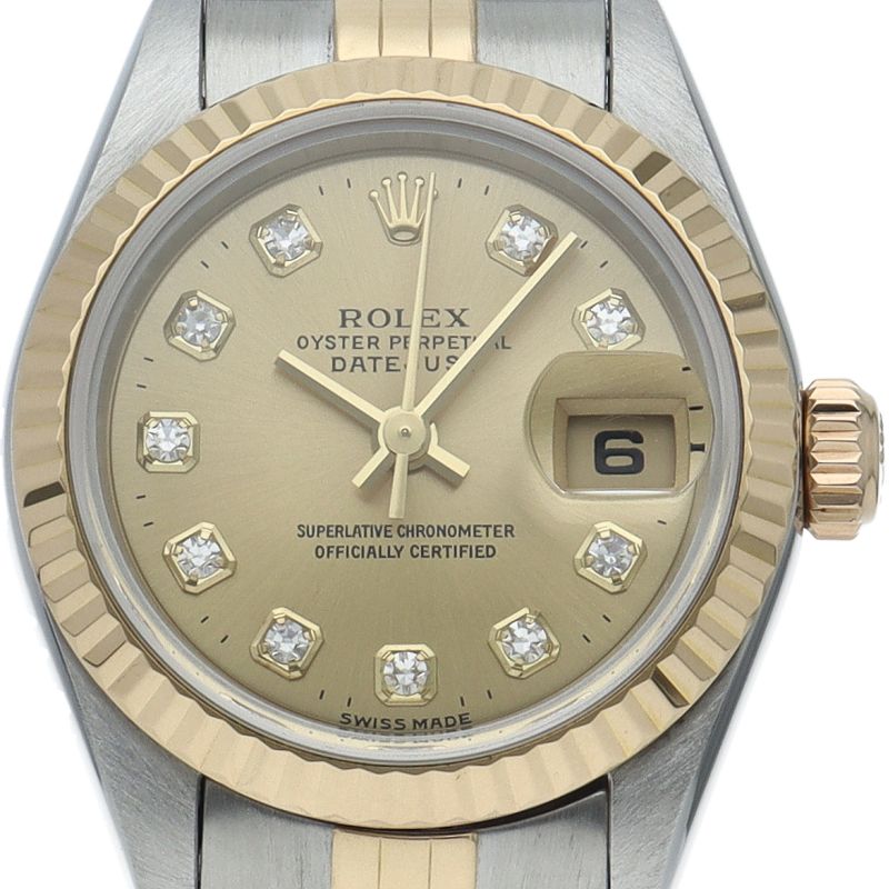 Rolex Datejust Watch Diamond 18k Yellow Gold SS Champagne