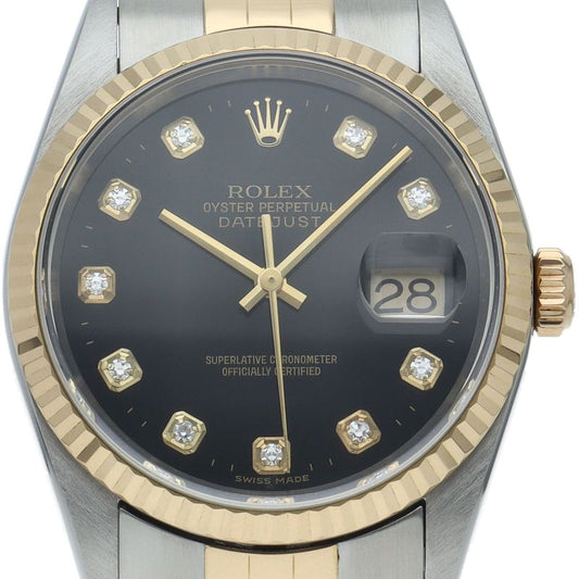 Rolex Datejust Watch Diamond 18k Yellow Gold SS Black Polished 20