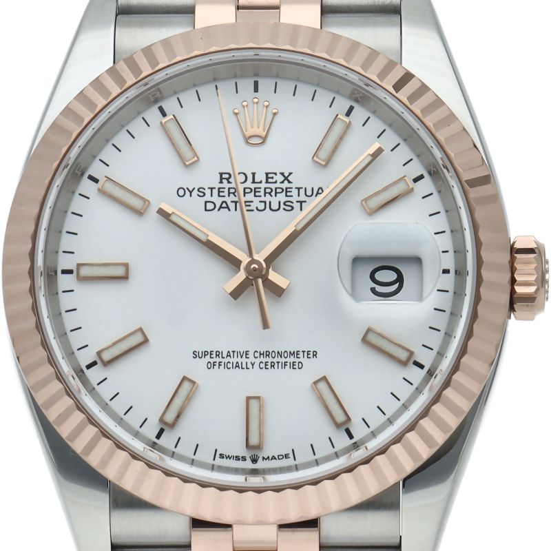 Rolex Datejust 36 Watch Jubilee Box 18k Pink Gold SS White Polished