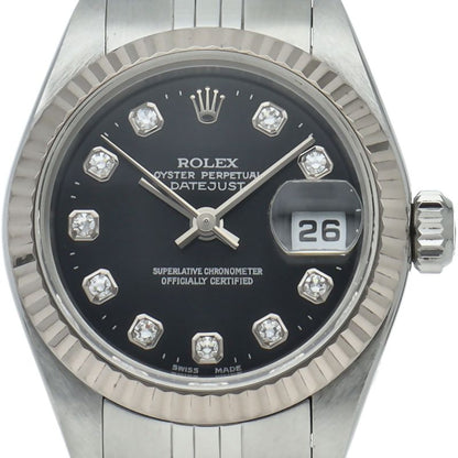 Rolex Datejust Watch Diamond 18k White Gold SS Black Polished